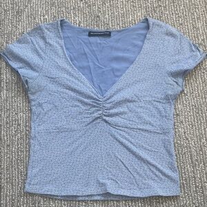 Brandy Melville Light Blue Ruched V-Neck Top